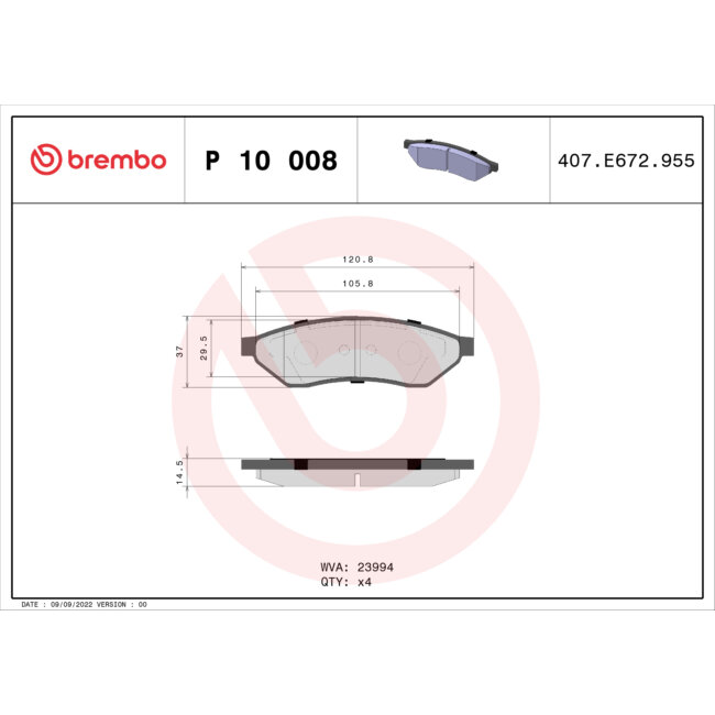 4 Plaquettes De Frein Brembo P10008