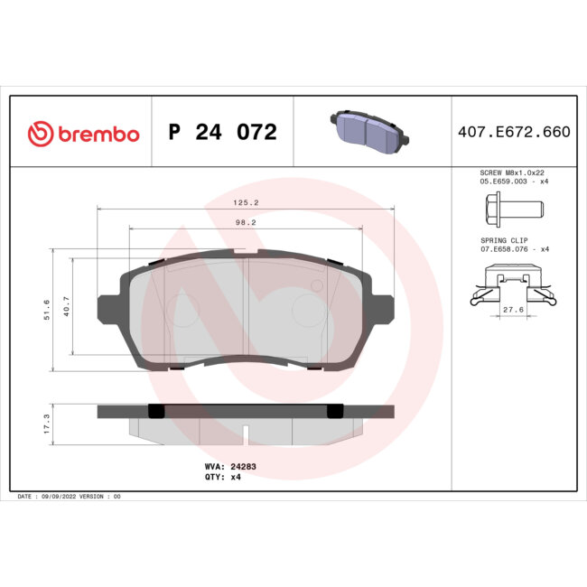 4 Plaquettes De Frein Brembo P24072