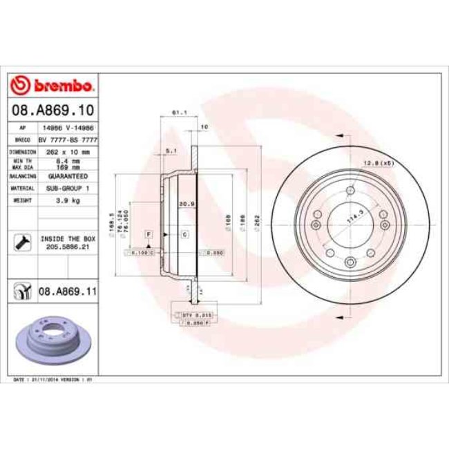 2 Disques De Frein Brembo 08.a869.10