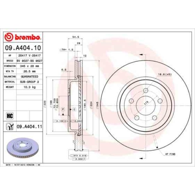 1 Disque De Frein Brembo Vernis Uv 09.a404.11
