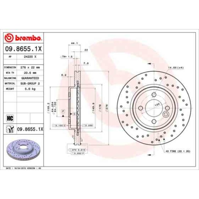 2 Disques De Frein Brembo Xtra Vernis Uv 09.8655.1x