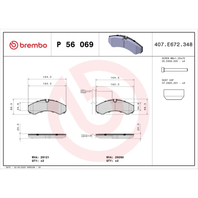 4 Plaquettes De Frein Brembo P56069