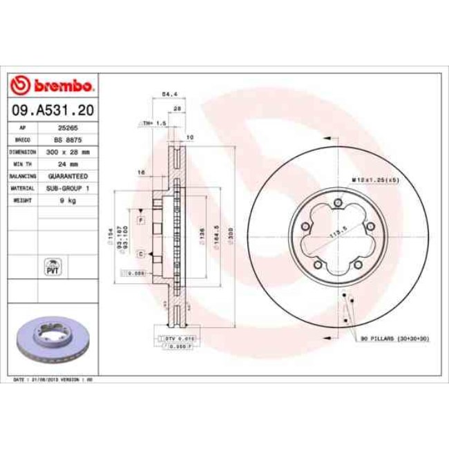 1 Disque De Frein Brembo 09.a531.20