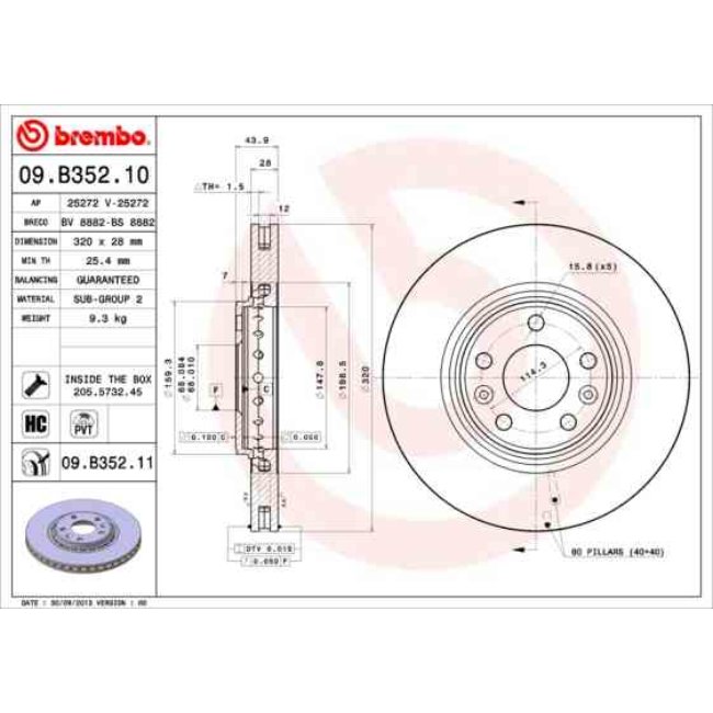 1 Disque De Frein Brembo 09.b352.10